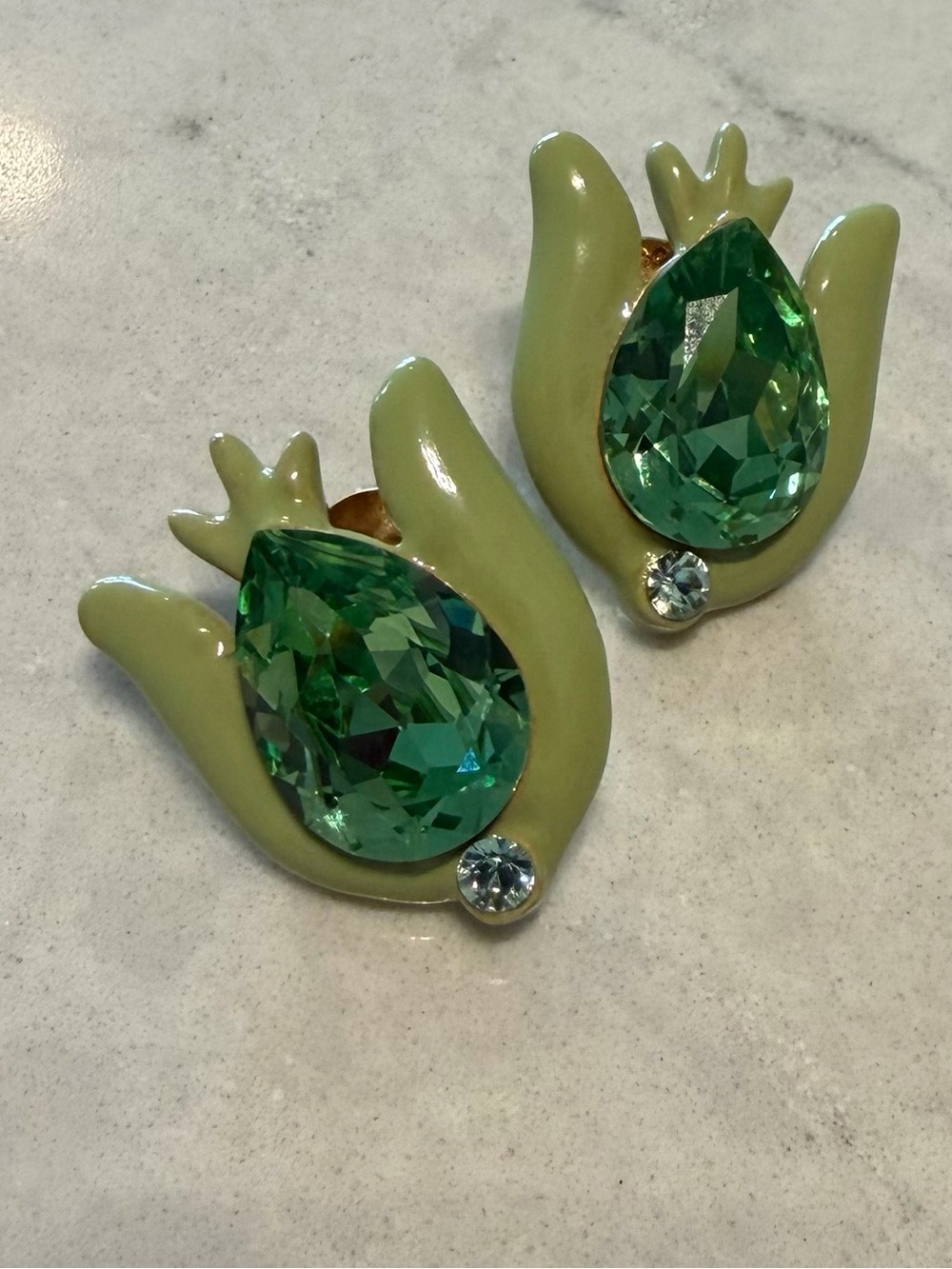 Oscar de la Renta Green Teardrop Crystal Floral Earrings